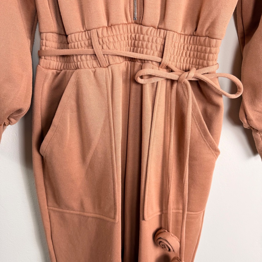 For Love & Lemons Yuna Ruffle Rosebud Zip Front Jumpsuit in Clay Size XS - Picture 8 of 13
